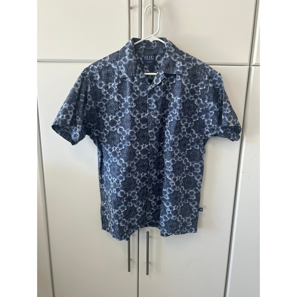 Bleu by Arrow Mens Small Blue Abstract Geometric Cotton Short Sleeve Button Down